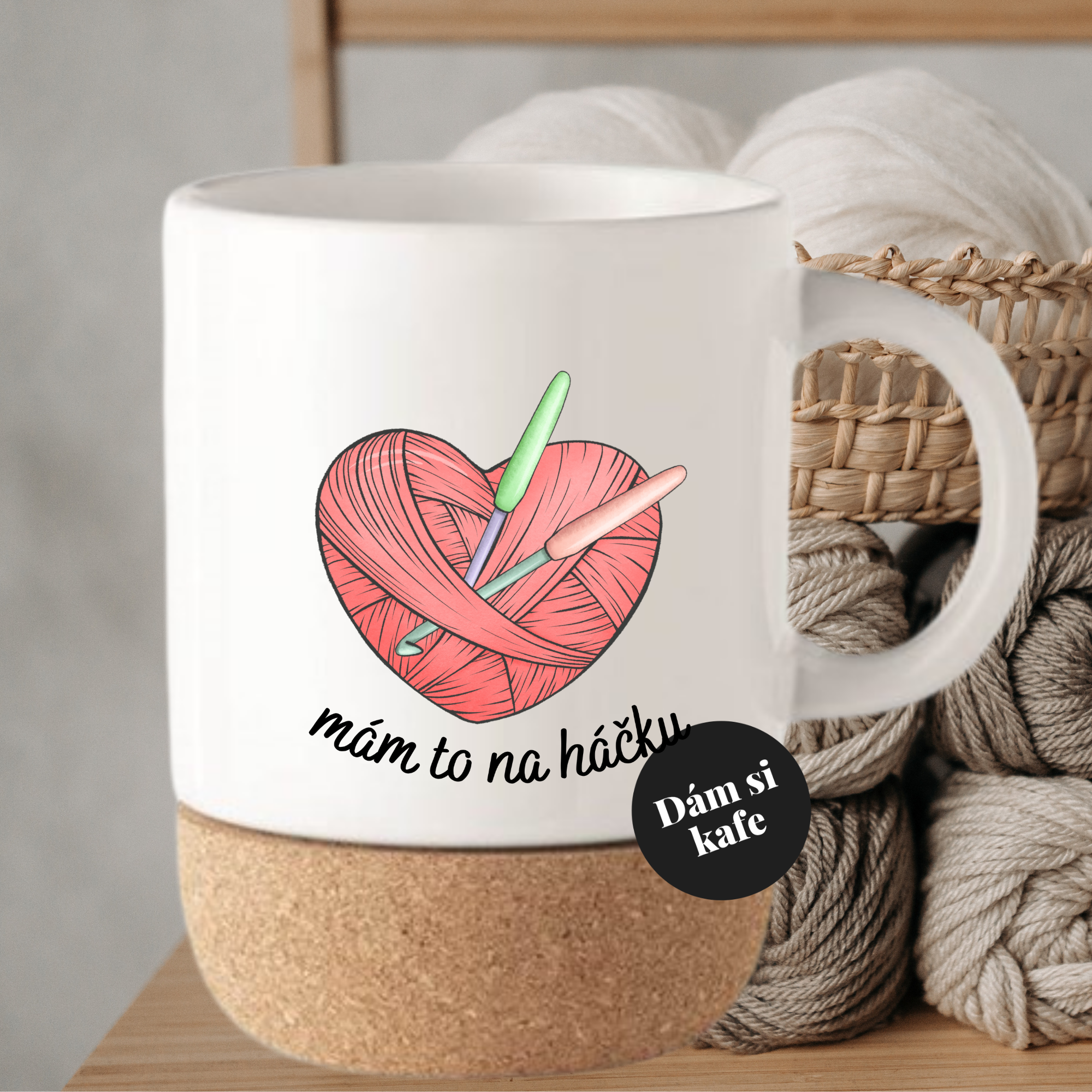 Keramický hrnek s korkem Na háčku Růžová