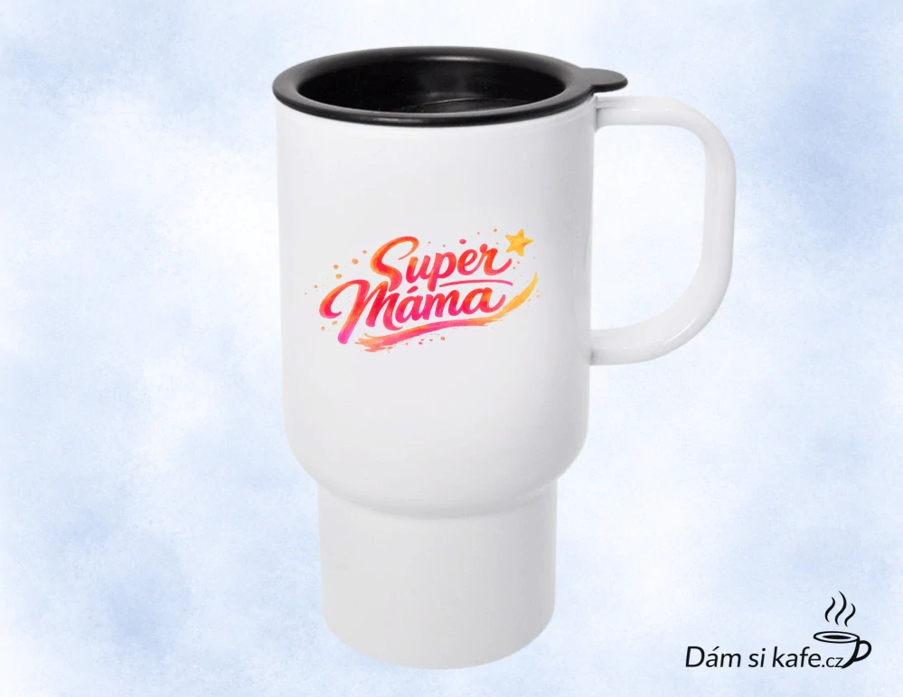 Cestovní polymerový hrnek „Super máma“ (300 ml) – nerozbitný