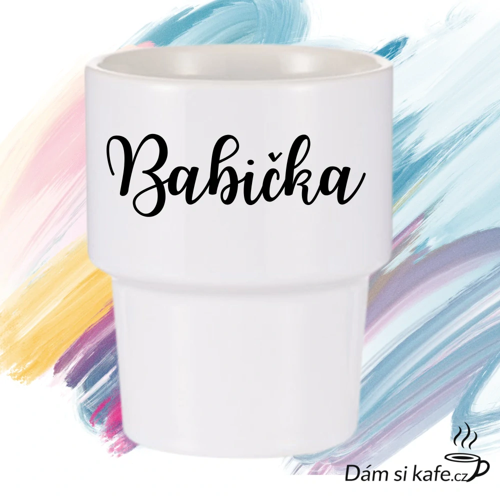 Designový keramický kelímek bez ucha „Babička“ (360 ml)