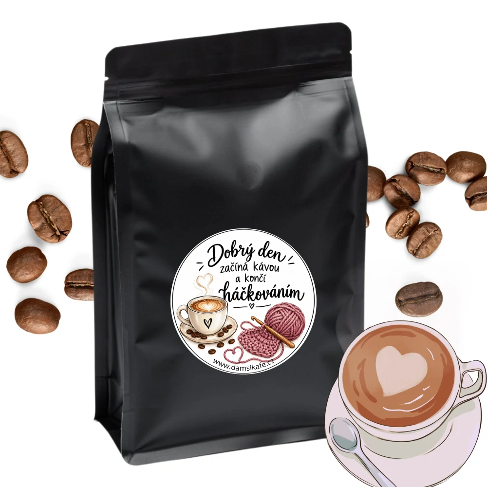 Zrnková káva Den začíná kávou a končí háčkováním Brazílie 250g Dám si kafe