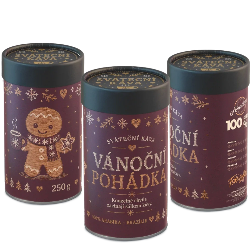 ☕ Sváteční dárková káva „Vánoční pohádka“ od Fixi Coffee – 100% výběrová Arabica v papírové tubě