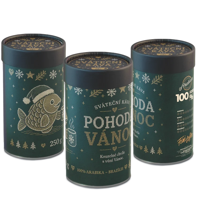 ☕ Vánoční dárková káva „Pohoda Vánoc“ od Fixi Coffee – 100% výběrová Arabica v papírové tubě