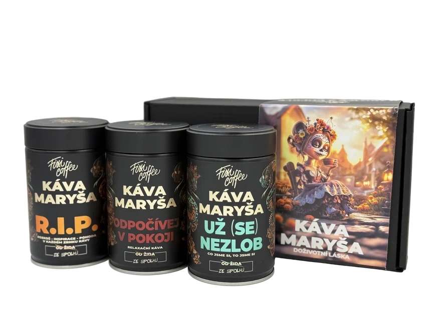 ☕ Dárková degustační sada Káva Maryša – V trojce a poprvé (3× 150 g v plechových dózách) Fixi Coffee