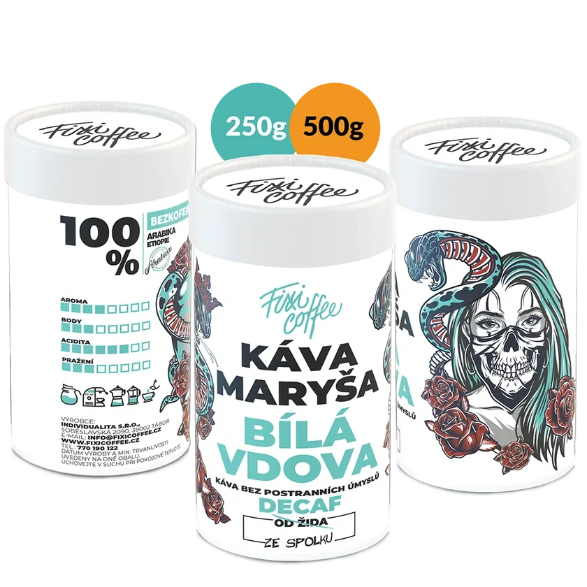 ☕ Bezkofeinová dárková káva Káva Maryša – Bílá vdova (100% výběrová Arabica z Etiopie) Fixi Coffee