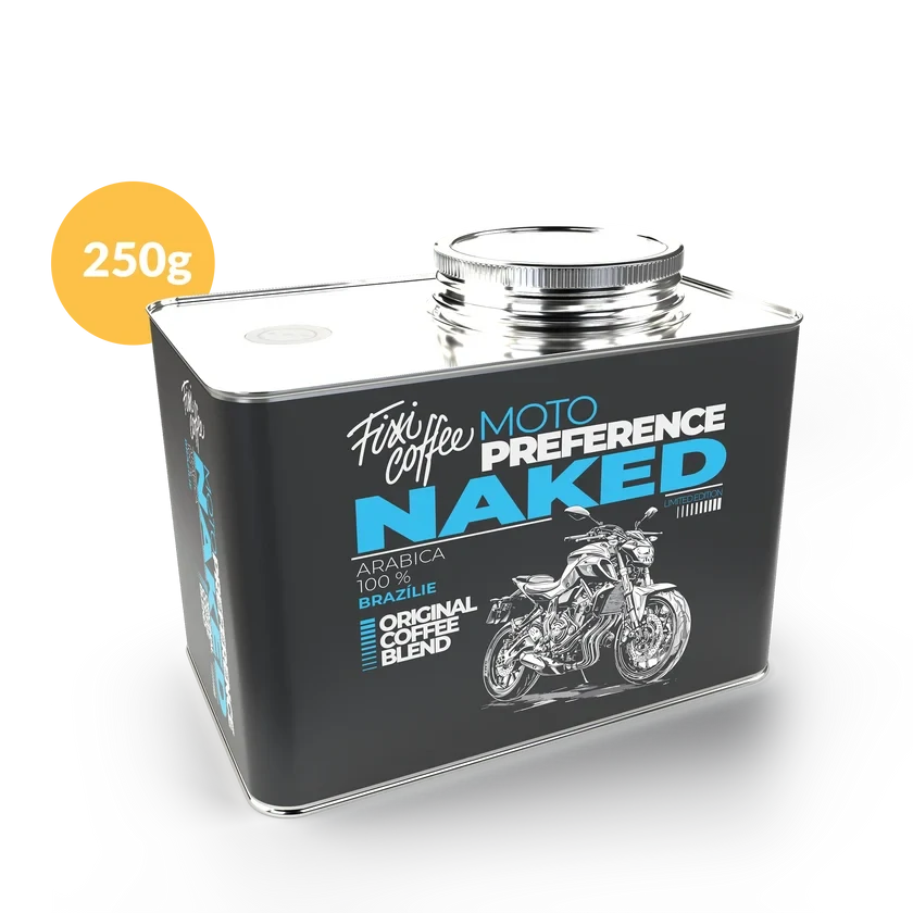 ☕ Dárková káva Motokafe – Naked (100% výběrová Arabica v plechovém kanystru) Fixi Coffee