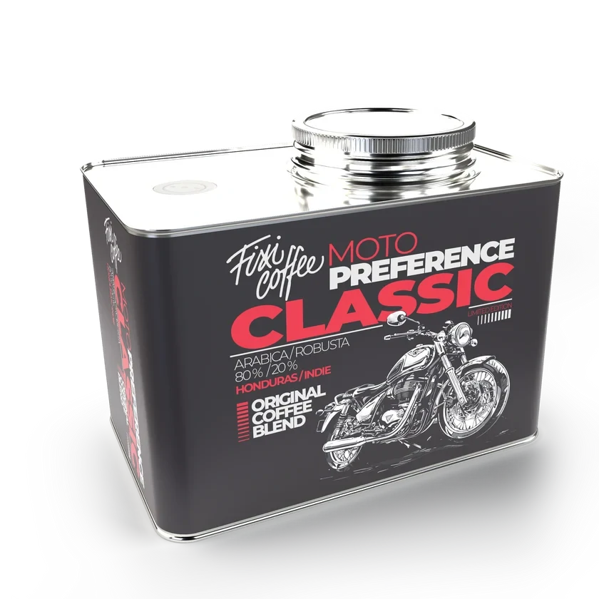 ☕ Dárková káva Motokafe – Classic (směs 80 % Arabica a 20 % Robusta v plechovém kanystru) Fixi Coffee