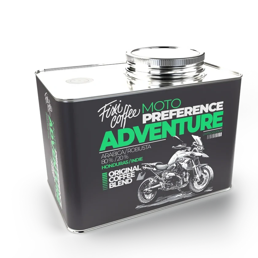 ☕ Dárková káva Motokafe – Adventure (směs 80 % Arabica a 20 % Robusta v plechovém kanystru) Fixi Coffee
