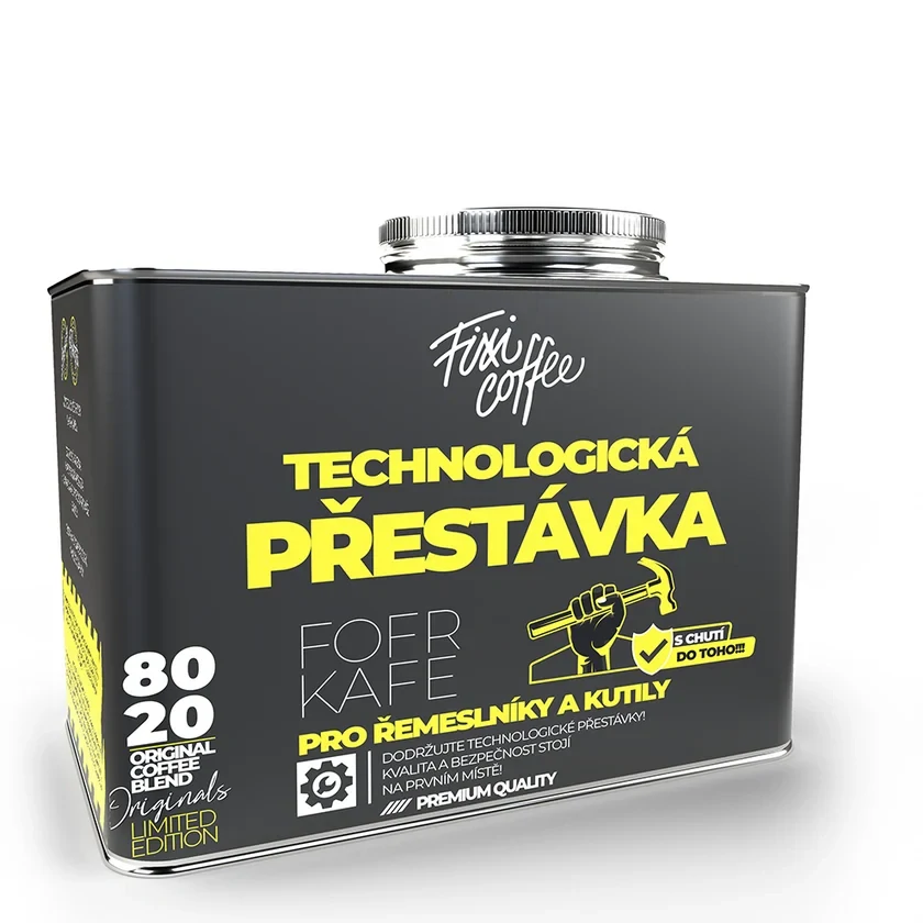 ☕ Dárková káva Fofrkafe – Technologická přestávka (směs 80 % Arabica a 20 % Robusta ve stylovém plechovém kanystru) Fixi Coffee