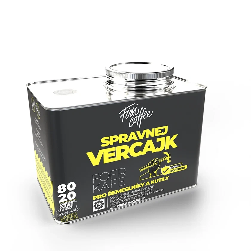 ☕ Dárková káva Fofrkafe – Správnej vercajk (směs 80 % Arabica a 20 % Robusta ve stylovém plechovém kanystru) Fixi Coffee