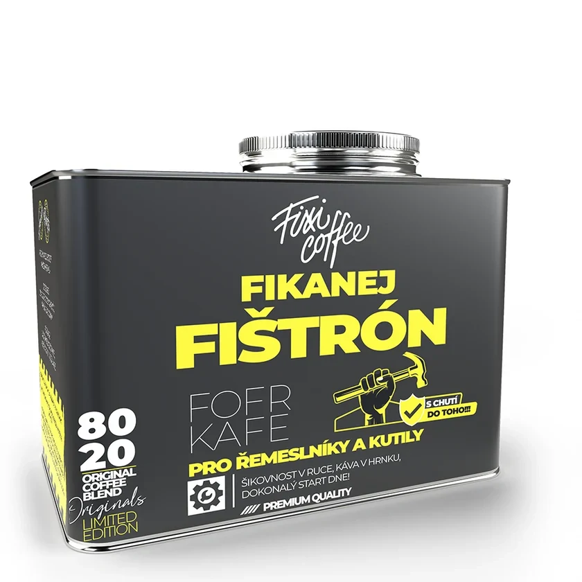 ☕ Dárková káva Fofrkafe – Fikanej fištrón (směs 80 % Arabica a 20 % Robusta ve stylovém plechovém kanystru) Fixi Coffee
