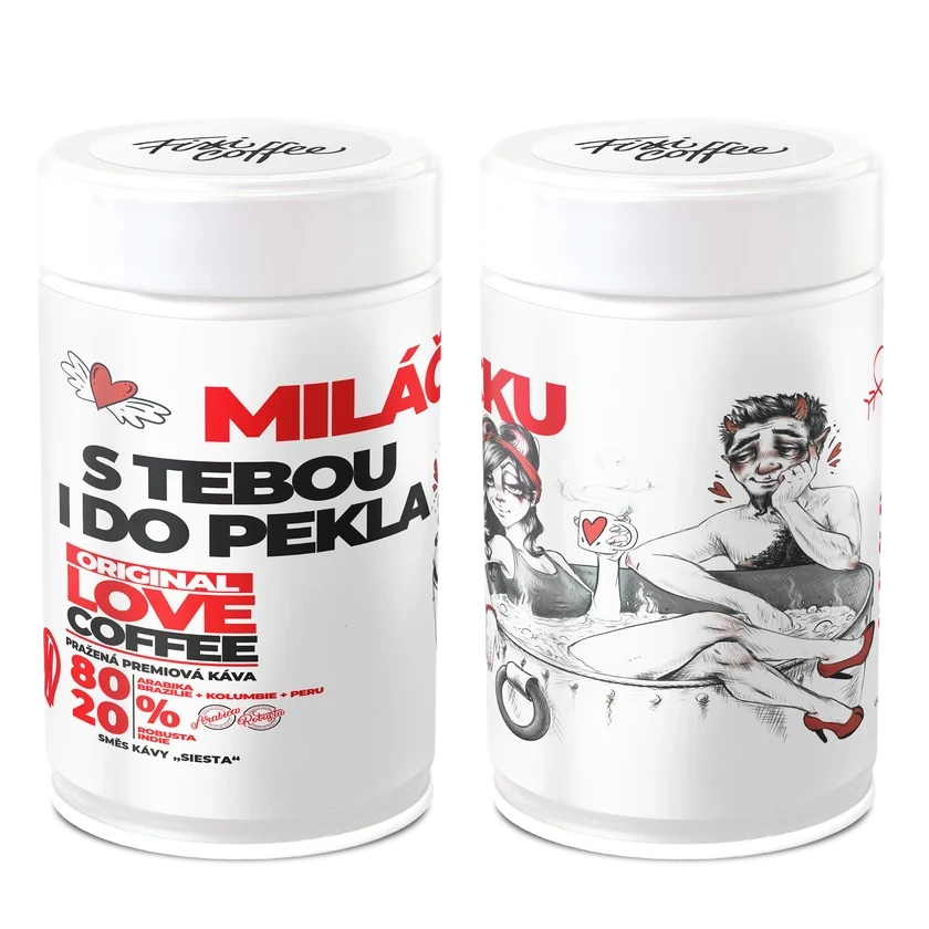 ❤️ Dárková káva Miláčku – s Tebou i do pekla (směs 80 % Arabica a 20 % Robusta v papírové tubě 250 g) Fixi Coffee