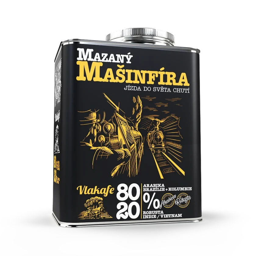 🚂 Dárková káva Vlakafe – Mazaný mašinfíra (směs 80 % Arabica a 20 % Robusta ve stylovém plechovém kanystru) Fixi Coffee