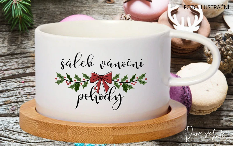 🎄 Vánoční šálek makronka s bambusovým podšálkem „Šálek vánoční pohody“