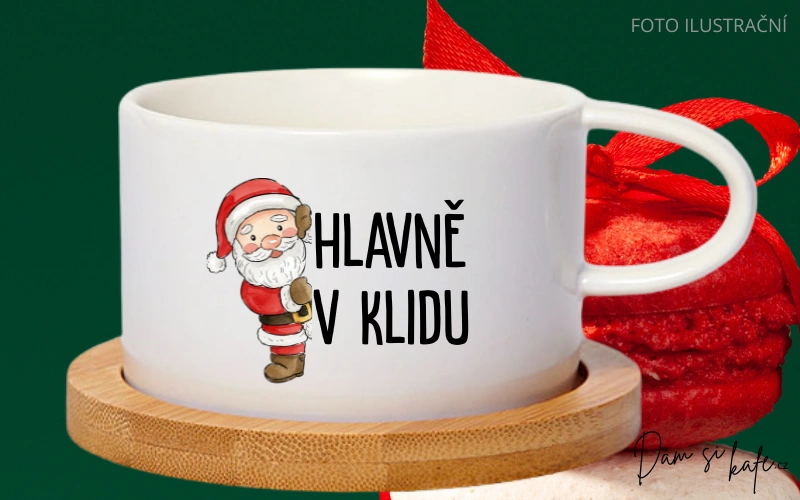 🎄 Vánoční šálek makronka s bambusovým podšálkem „Hlavně v klidu“