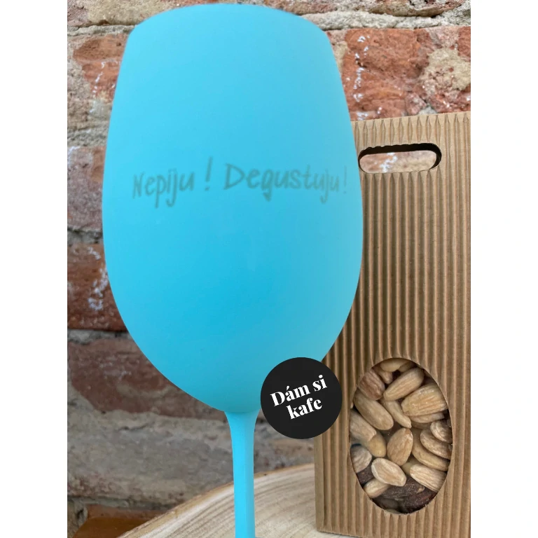 Barevná sklenka na víno modrá Nepiju! Degustuju!
