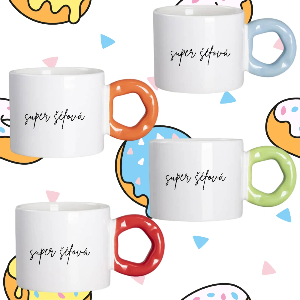 Hrnek Koblížek s koblihovým (donut) uchem Super šéfová