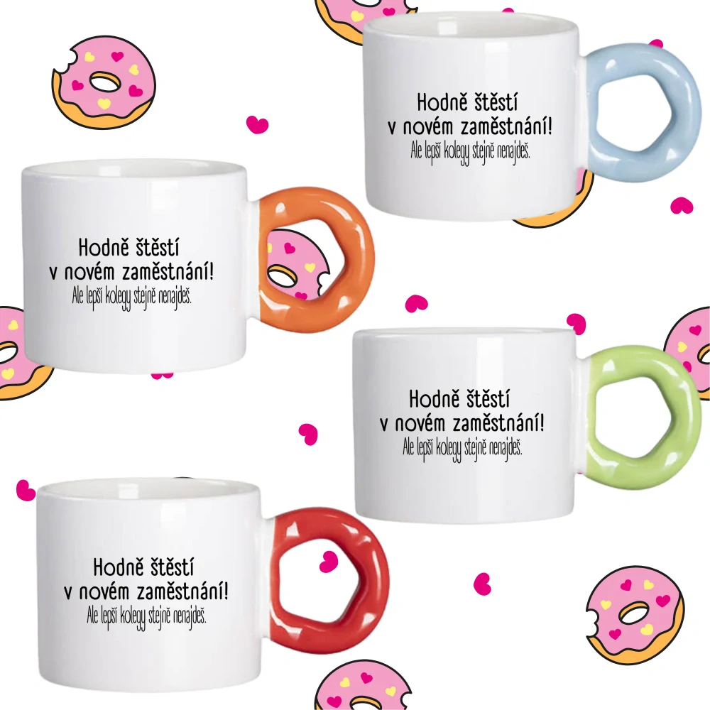 Hrnek Koblížek s koblihovým (donut) uchem Hodně štěstí v novém zaměstnání