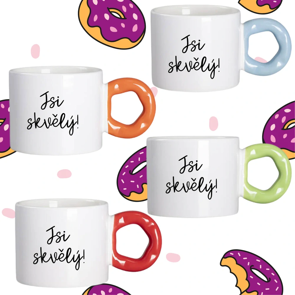 Hrnek Koblížek s koblihovým (donut) uchem Jsi skvělý!
