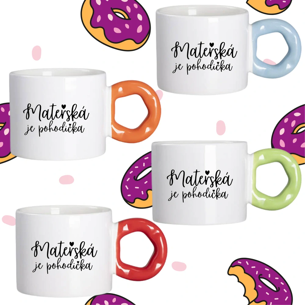 Hrnek Koblížek s koblihovým (donut) uchem Mateřská je pohodička