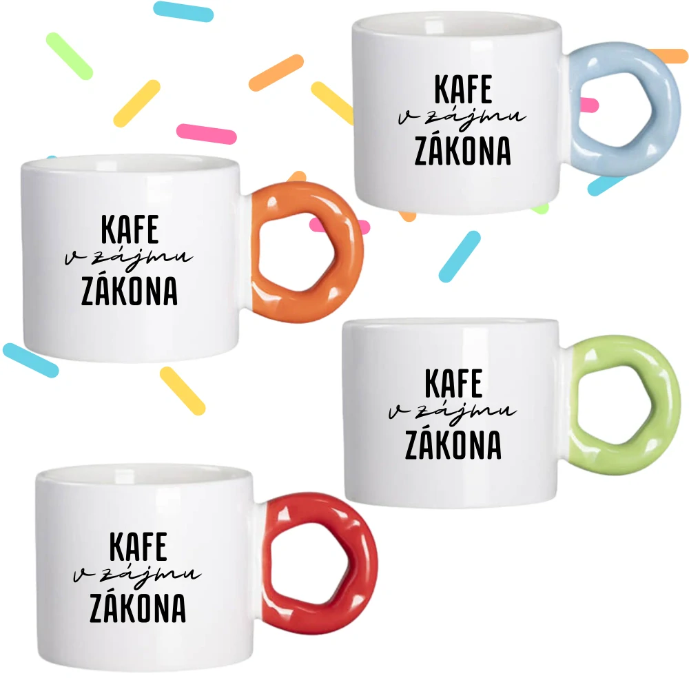 Hrnek Koblížek s koblihovým (donut) uchem Kafe v zájmu zákona