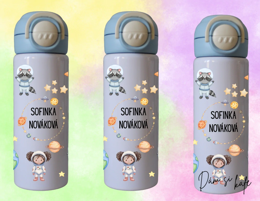 Dětská nerezová termoska s Astronautem 500 ml – růžová / modrá