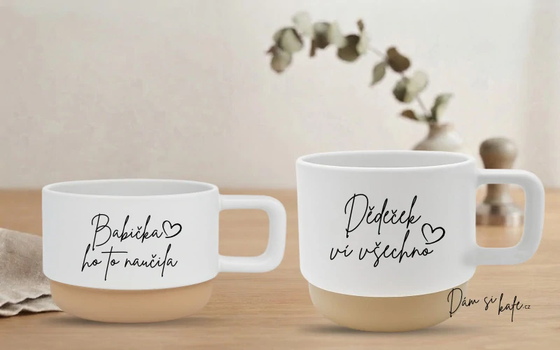 Dárková sada keramických hrnků Barista – Dědeček ví všechno & Babička ho to naučila