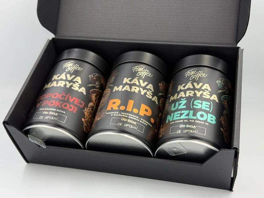 ☕ Dárková degustační sada Káva Maryša – V trojce a poprvé (3× 150 g v plechových dózách) Fixi Coffee