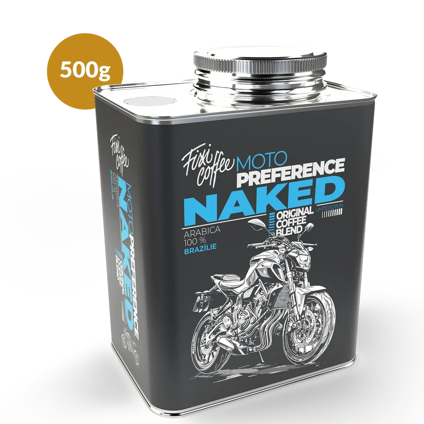 ☕ Dárková káva Motokafe – Naked (100% výběrová Arabica v plechovém kanystru) Fixi Coffee