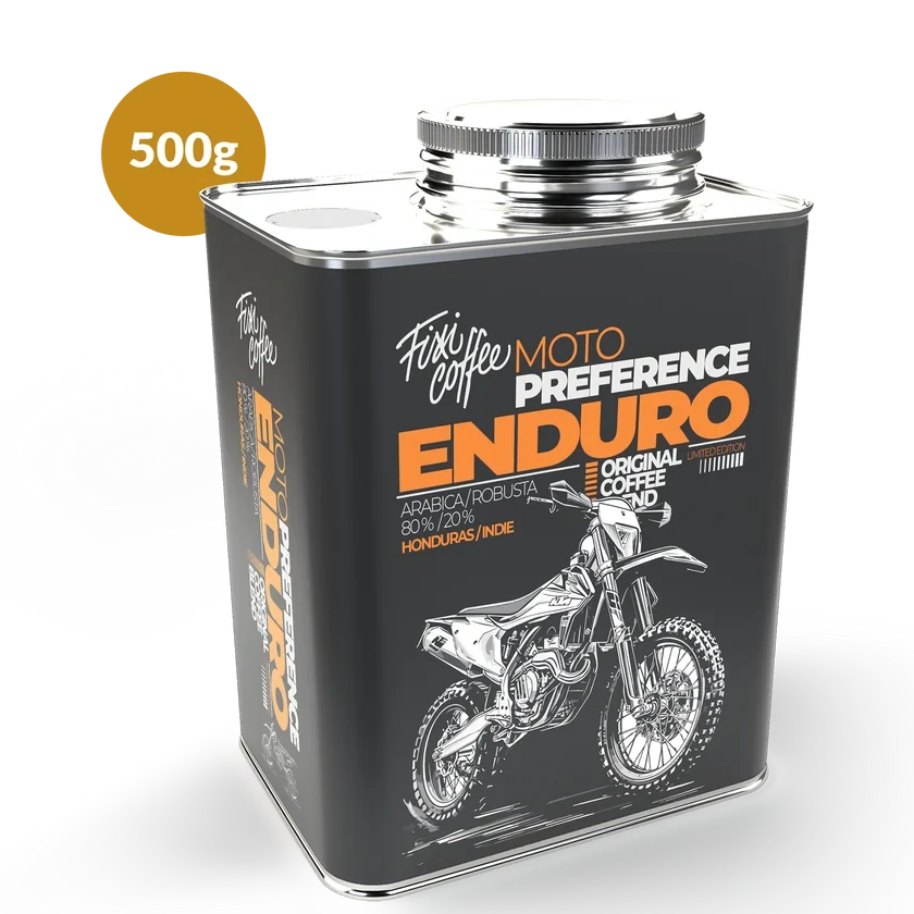 ☕ Dárková káva Motokafe – Enduro (směs 80 % Arabica a 20 % Robusta v plechovém kanystru) Fixi Coffee