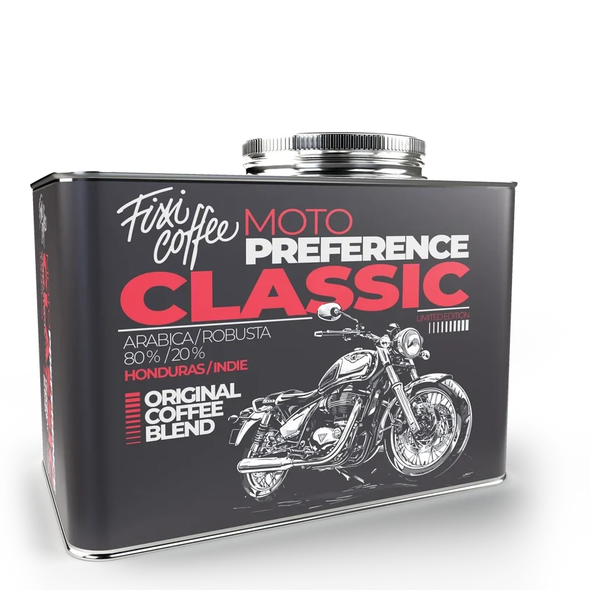 ☕ Dárková káva Motokafe – Classic (směs 80 % Arabica a 20 % Robusta v plechovém kanystru) Fixi Coffee