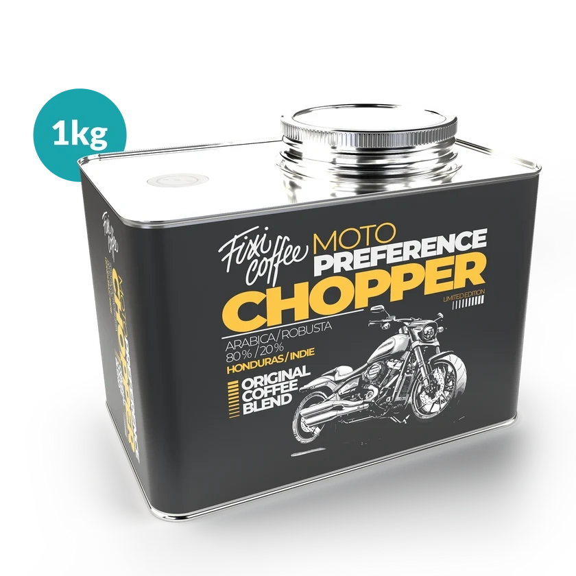 ☕ Dárková káva Motokafe – Chopper (směs 80 % Arabica a 20 % Robusta v plechovém kanystru) Fixi Coffee