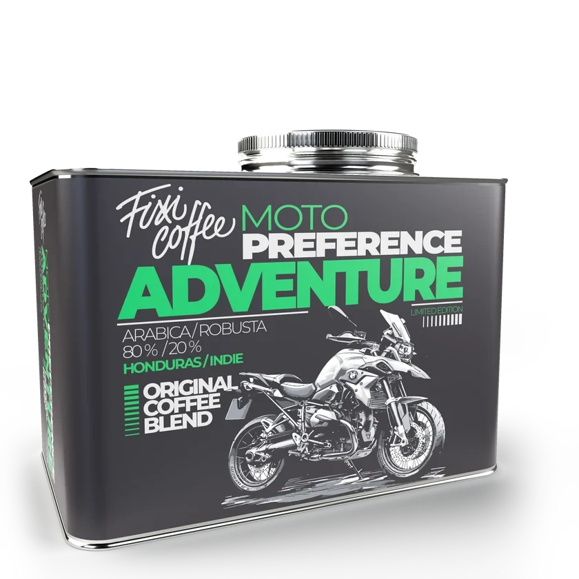 ☕ Dárková káva Motokafe – Adventure (směs 80 % Arabica a 20 % Robusta v plechovém kanystru) Fixi Coffee