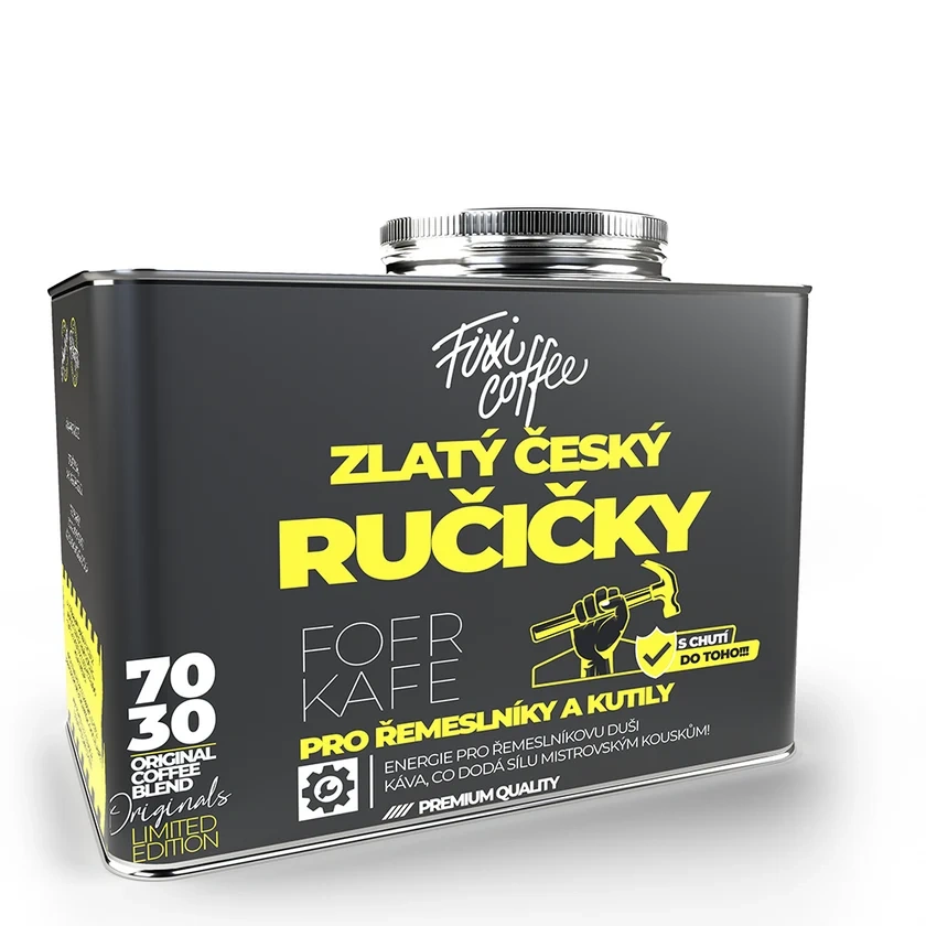 ☕ Dárková káva Fofrkafe – Zlatý český ručičky (směs 70 % Arabica a 30 % Robusta ve stylovém plechovém kanystru) Fixi Coffee