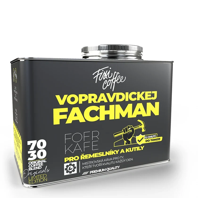 ☕ Dárková káva Fofrkafe – Vopravdickej fachman (směs 70 % Arabica a 30 % Robusta ve stylovém plechovém kanystru) Fixi Coffee