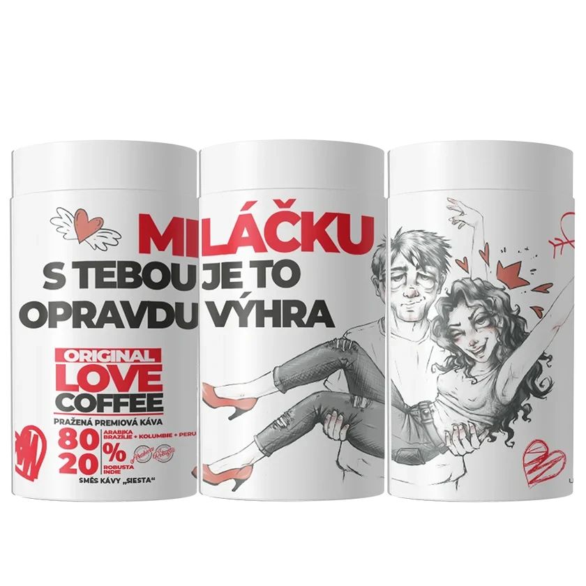 ❤️ Dárková káva Miláčku – S tebou je to opravdu výhra (směs 80 % Arabica a 20 % Robusta v papírové tubě 250 g) Fixi Coffee