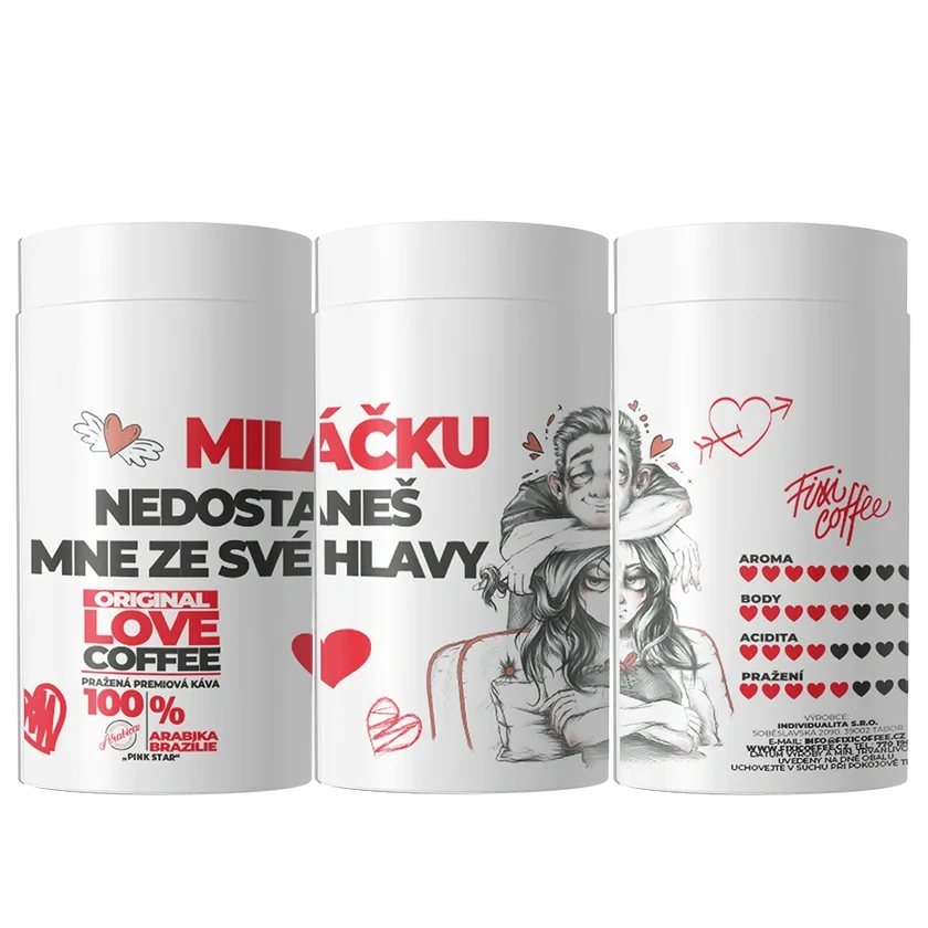❤️ Dárková káva Miláčku – Nedostaneš mne ze své hlavy (100% výběrová Arabica v papírové tubě 250 g) Fixi Coffee