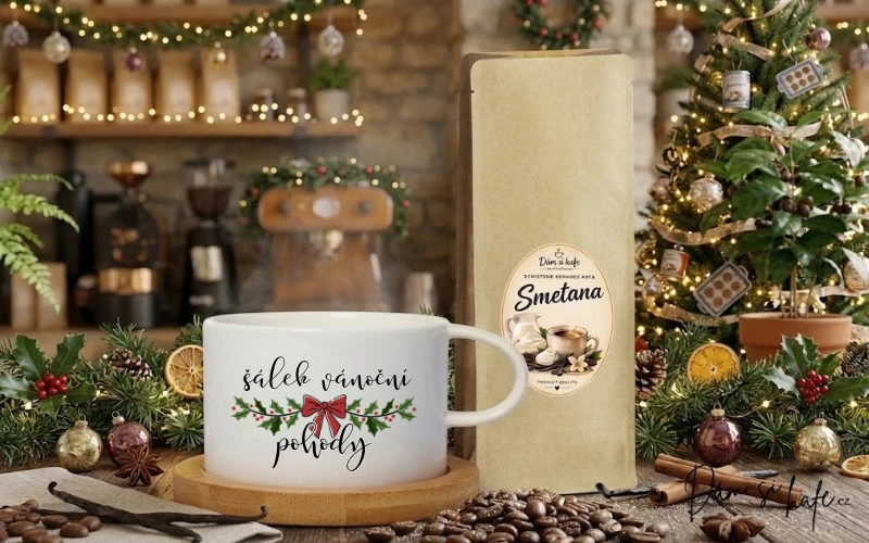 🎄 Vánoční šálek makronka s bambusovým podšálkem „Šálek vánoční pohody“