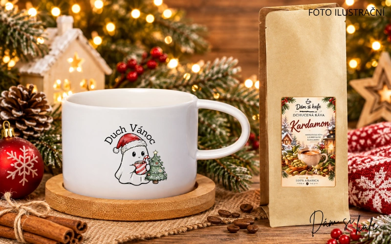 🎄 Vánoční šálek makronka s bambusovým podšálkem „Duch Vánoc“