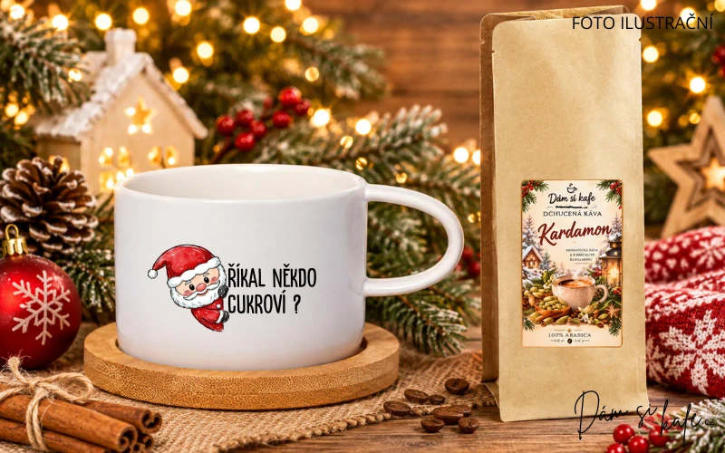 🎄 Vánoční šálek makronka s bambusovým podšálkem „Říkal někdo cukroví?“