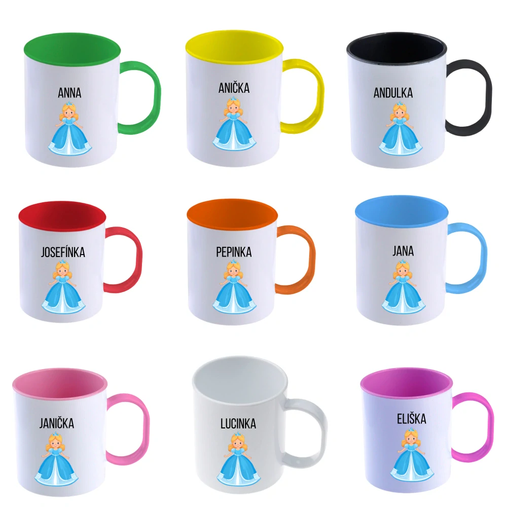 Plastový hrnek s princeznou v modrých šatech