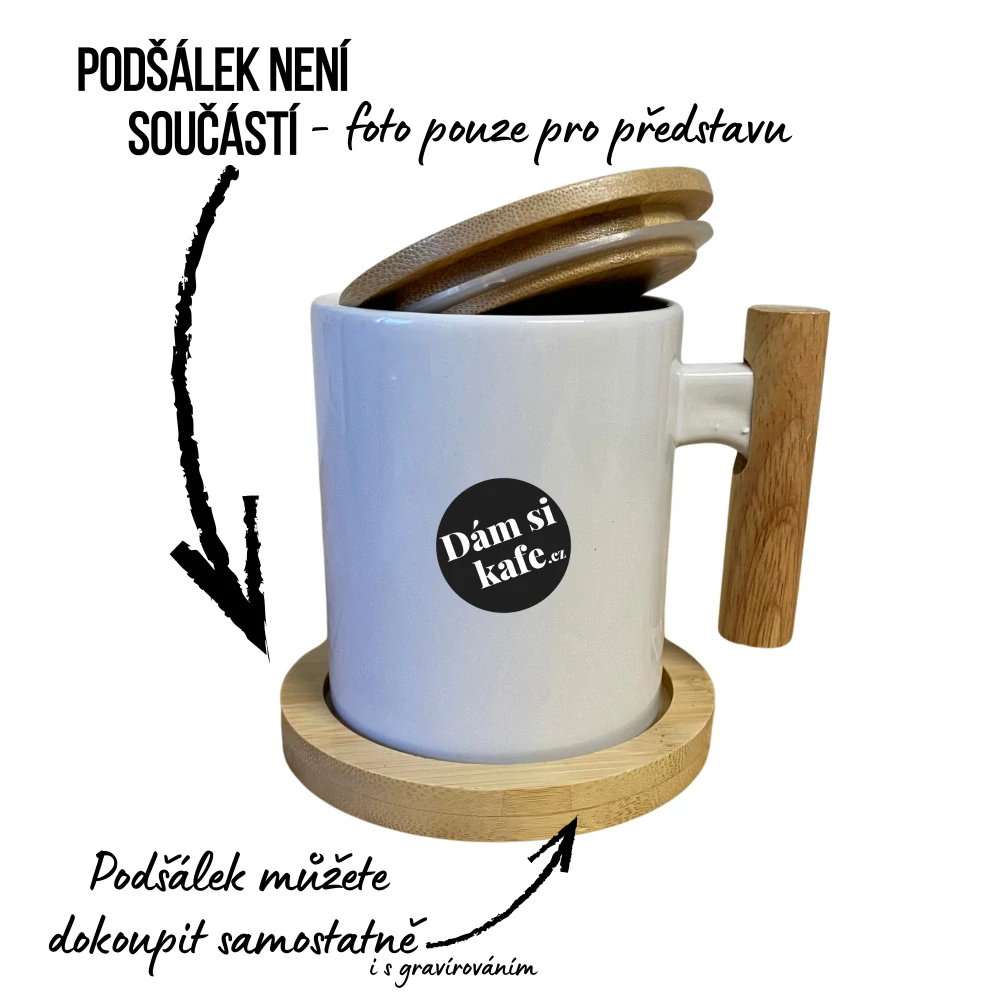 Keramický hrnek s dřevěným uchem a víčkem Super Šéf 