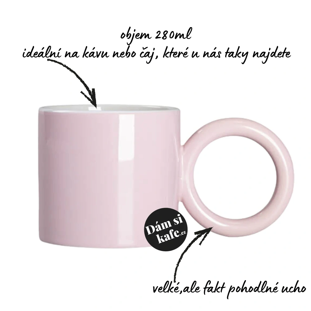 Růžový hrnek s velkým uchem – vlastní motiv