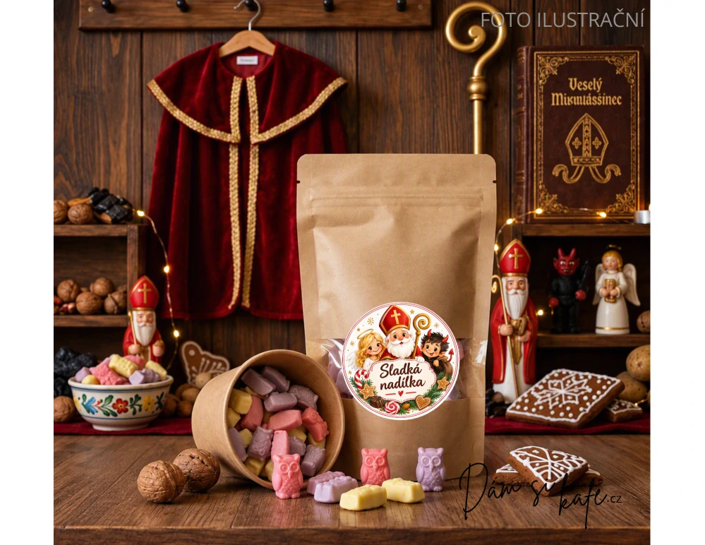 🎅 Sladká mikulášská nadílka pro děti: Čertovské uhlí + Želé bonbóny + Mini marshmallow + Taška ZDARMA