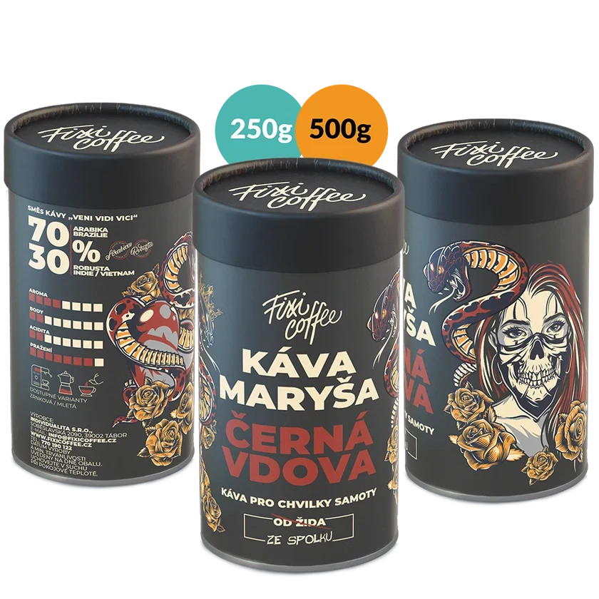 ☕ Dárková káva Káva Maryša – Černá vdova (směs 70 % Arabica a 30 % Robusta) Fixi Coffee