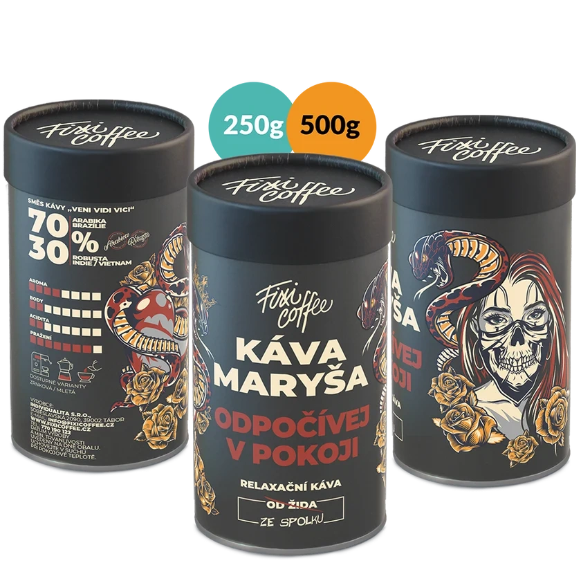 ☕ Dárková káva Káva Maryša – Odpočívej v pokoji (směs 70 % Arabica a 30 % Robusta) Fixi Coffee