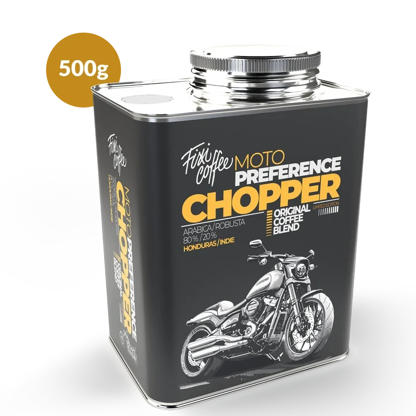 ☕ Dárková káva Motokafe – Chopper (směs 80 % Arabica a 20 % Robusta v plechovém kanystru) Fixi Coffee