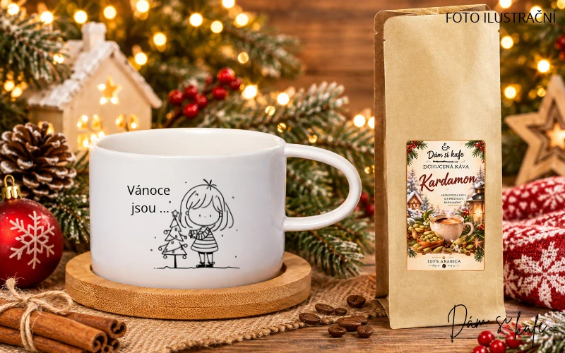 🎄 Vánoční dárková sada dvou makronkových šálků s bambusovými podšálky „Vánoce jsou... lepší s tebou“