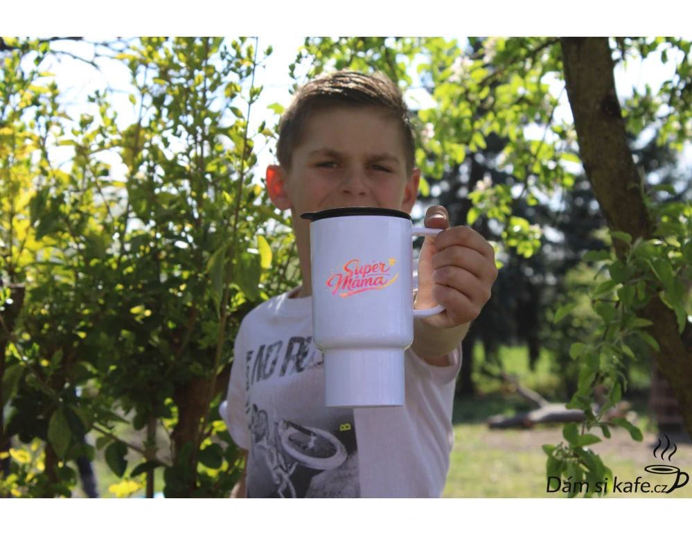 Cestovní polymerový hrnek „Super máma“ (300 ml) – nerozbitný