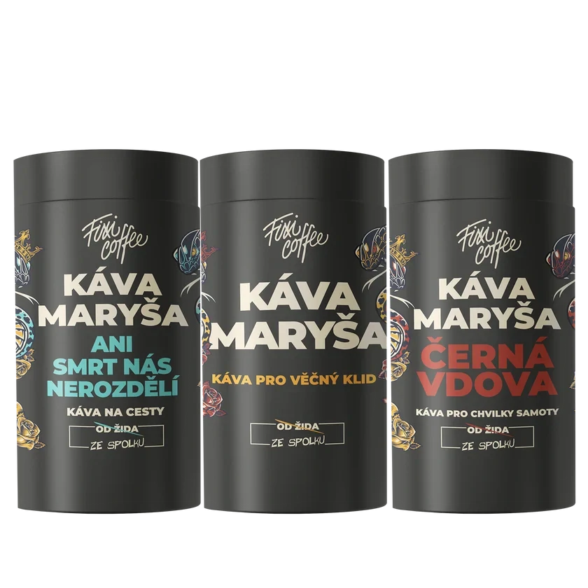 ☕ Dárková degustační sada Káva Maryša – V trojce a podruhé (3× 150 g v plechových dózách) Fixi Coffee
