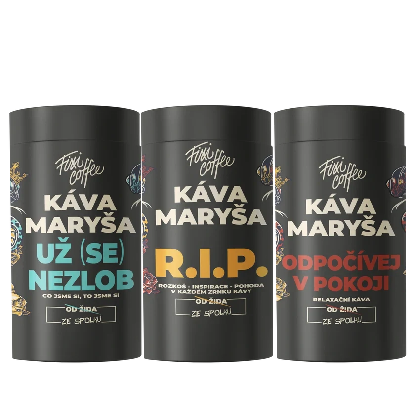 ☕ Dárková degustační sada Káva Maryša – V trojce a poprvé (3× 150 g v plechových dózách) Fixi Coffee